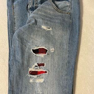 Mossimo TARGET boyfriend jeans with Buffalo plaid patches
